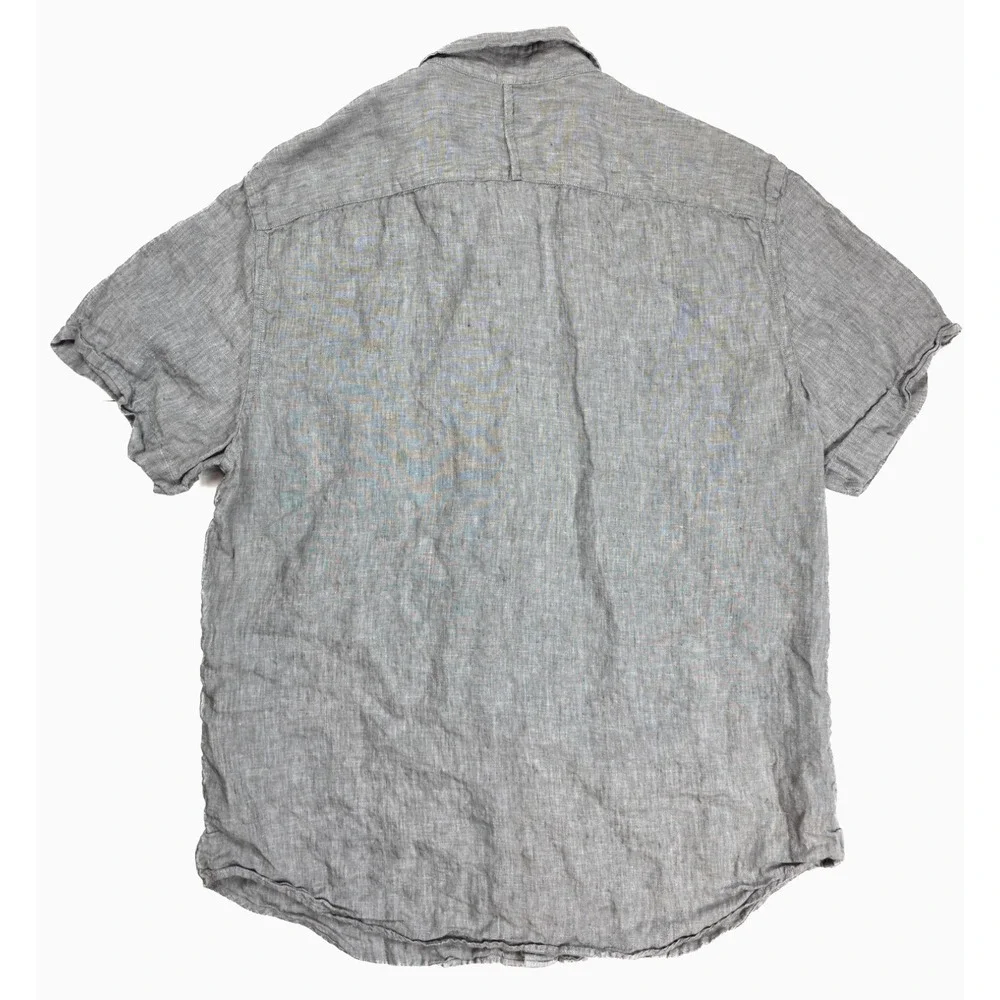 Banana Republic Slim Fit Grey Linen Button Down S/ Sleeve Shirt Men's Size Large